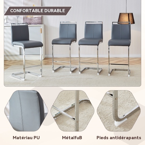 Tabouret de bar gris et argenté - vue 2