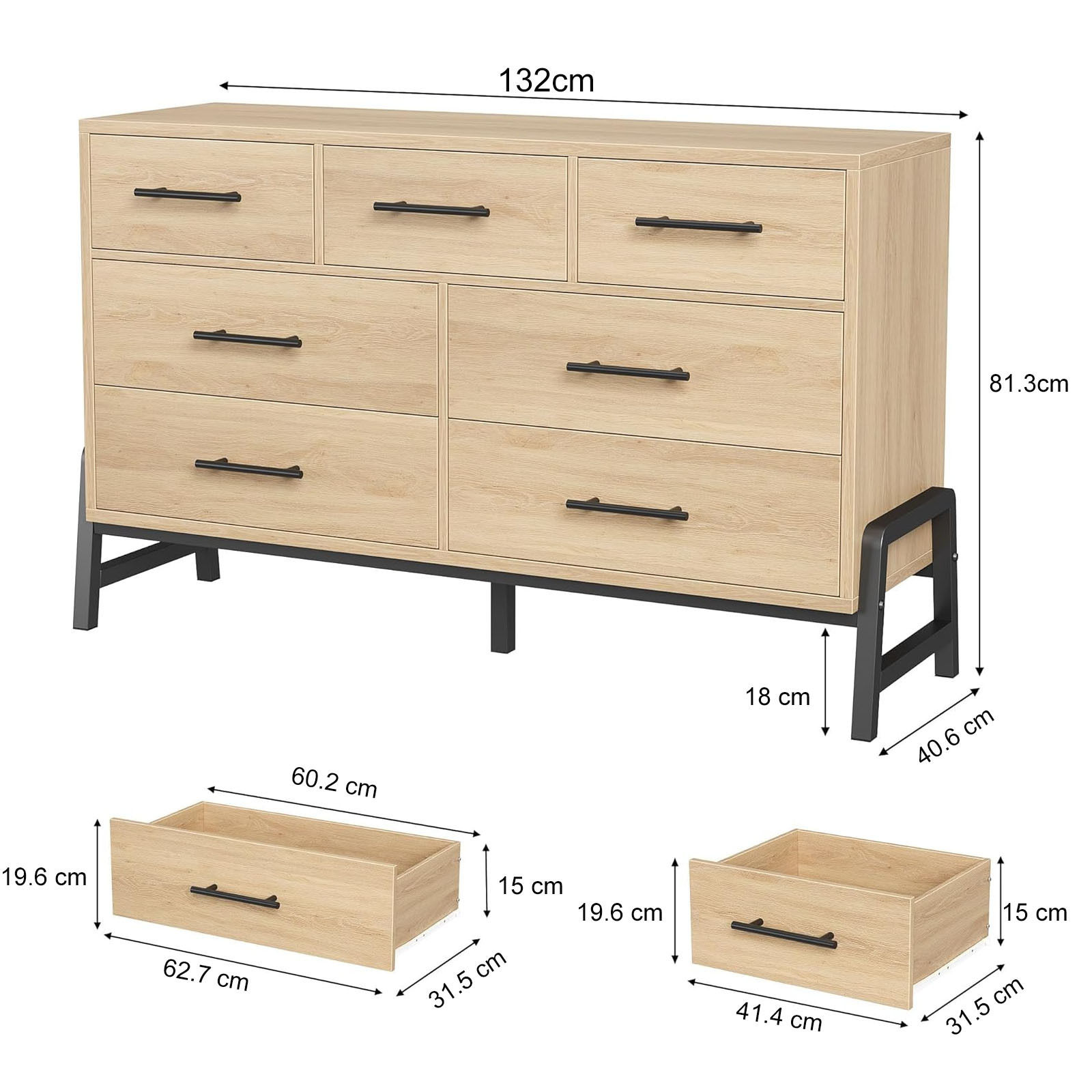 Commode 7 tiroirs couleur chêne