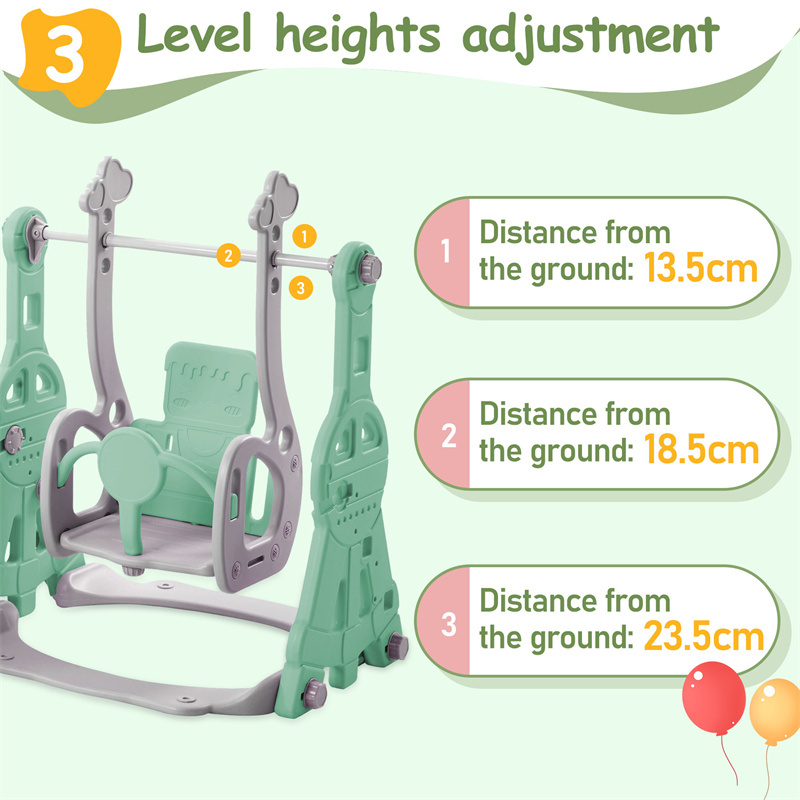 Toboggan Pour Enfants 4 En 1 - Convient Pour L'intérieur Et L'extérieur - Avec Balançoire, Panier De Basket, Toboggan, échelle - Vert -Pas Cher Clair Jardin Magasin