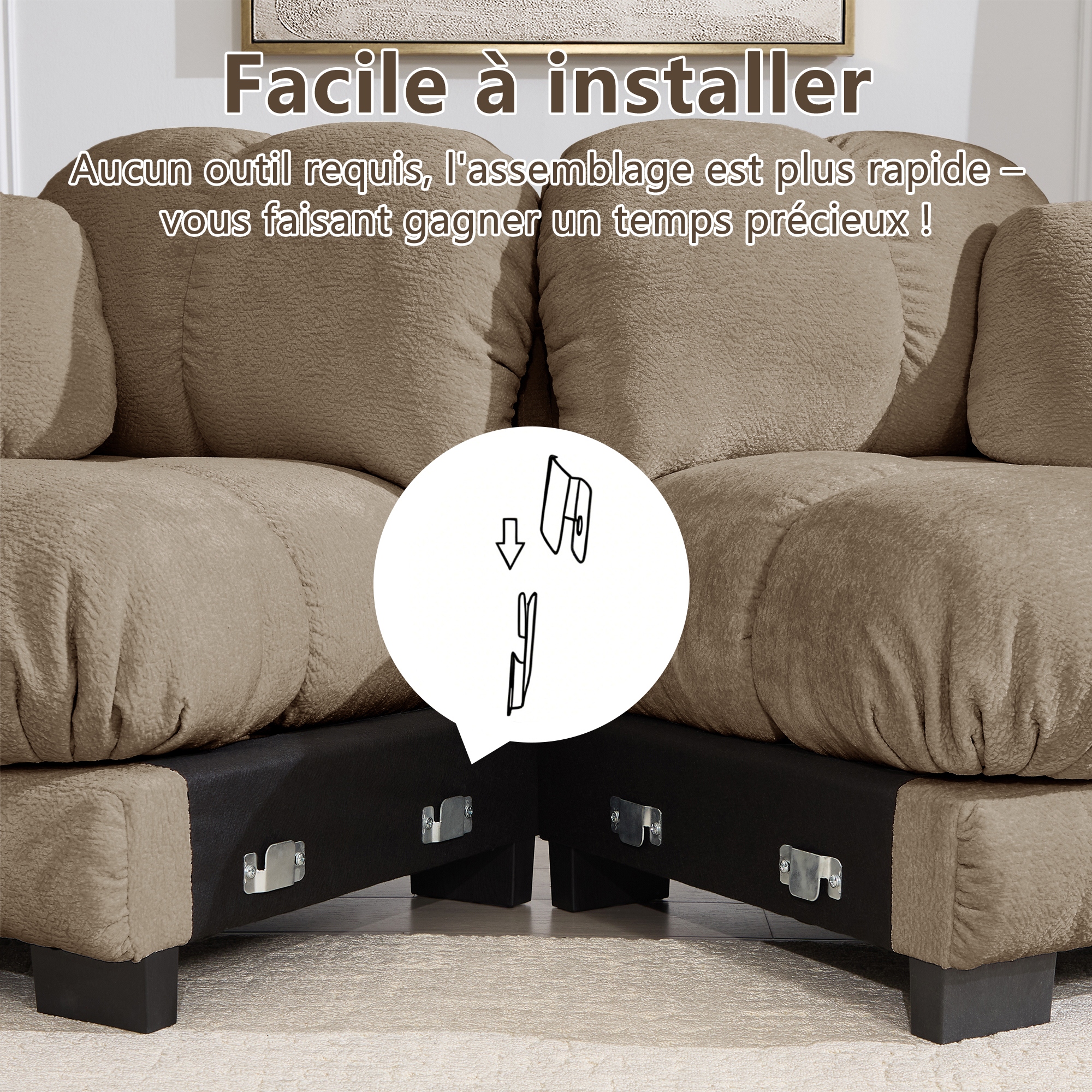Installation et modules du canapé en chenille