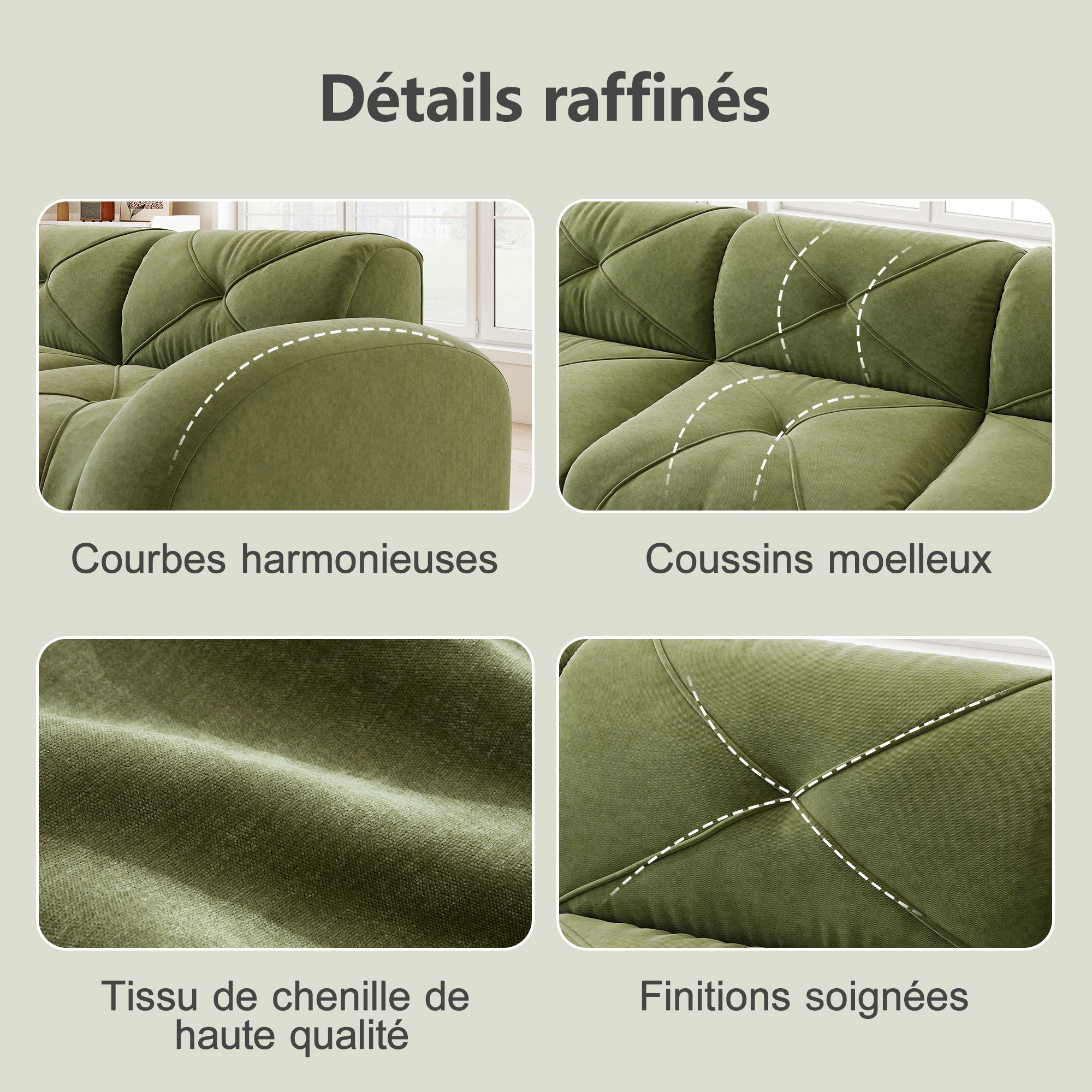 Canapé modulable en chenille sans structure rigide