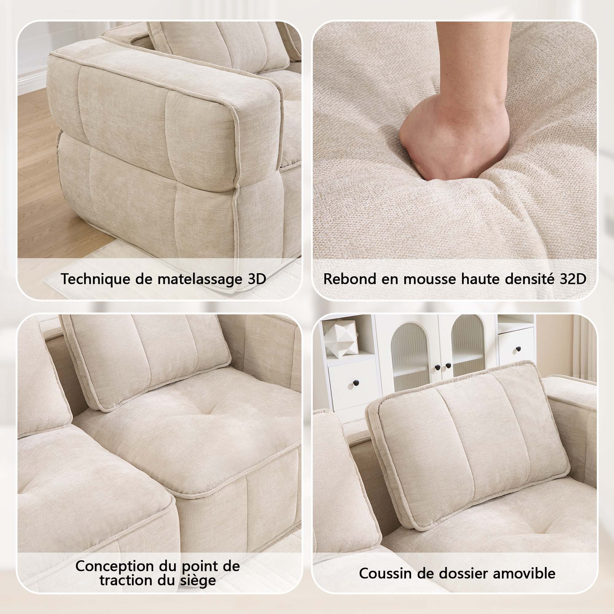 Canapé d’angle modulable 2 places tout en mousse