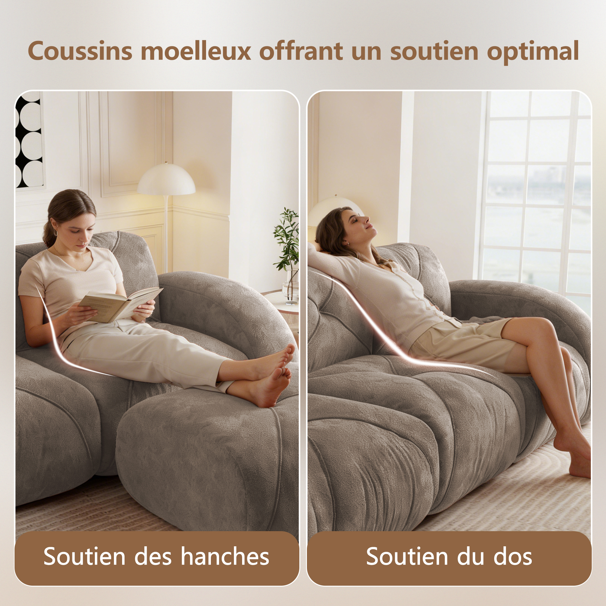 Canapé modulable bas en chenille dans un espace de vie