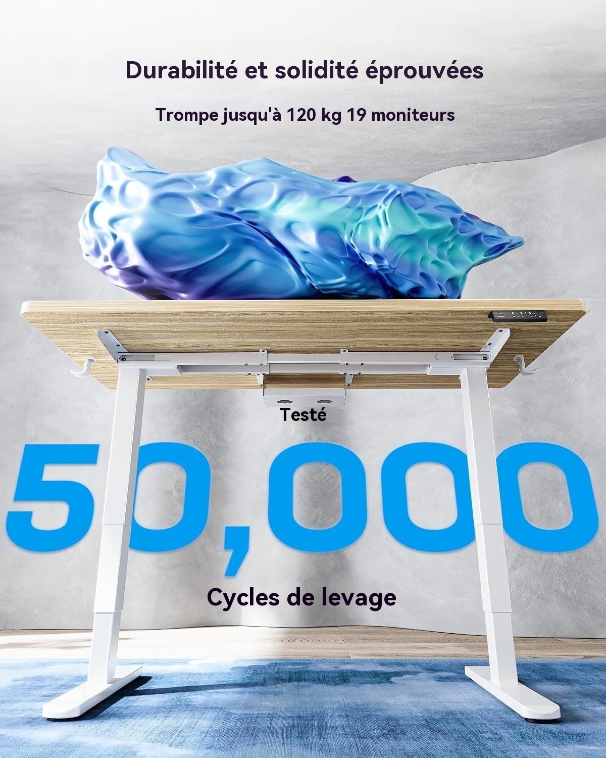 Bureau électrique avec pieds à 3 niveaux et stabilité renforcée