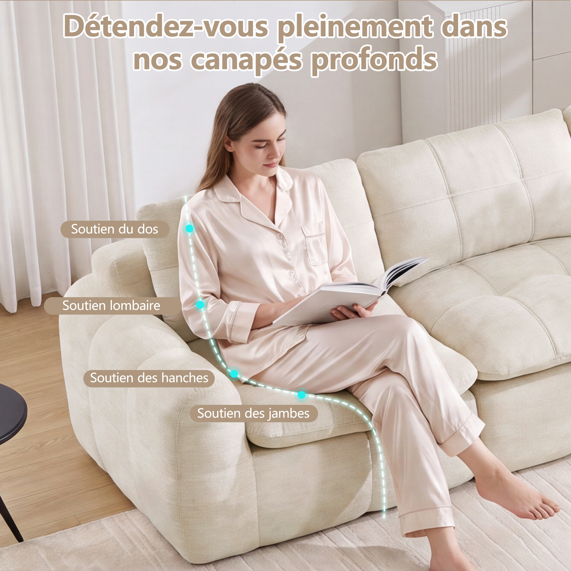 Assise large et profonde du canapé 4+2