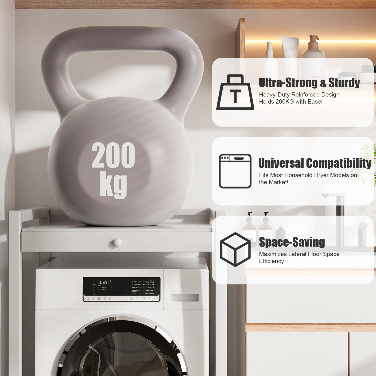 Basamento Regolabile Per Lavatrice Con 4 Piedi - Portata 200 Kg, Larghezza 47-70 Cm, Altezza 7 Cm + Regolazione 3 Cm, Antiscivolo E Antiruggine