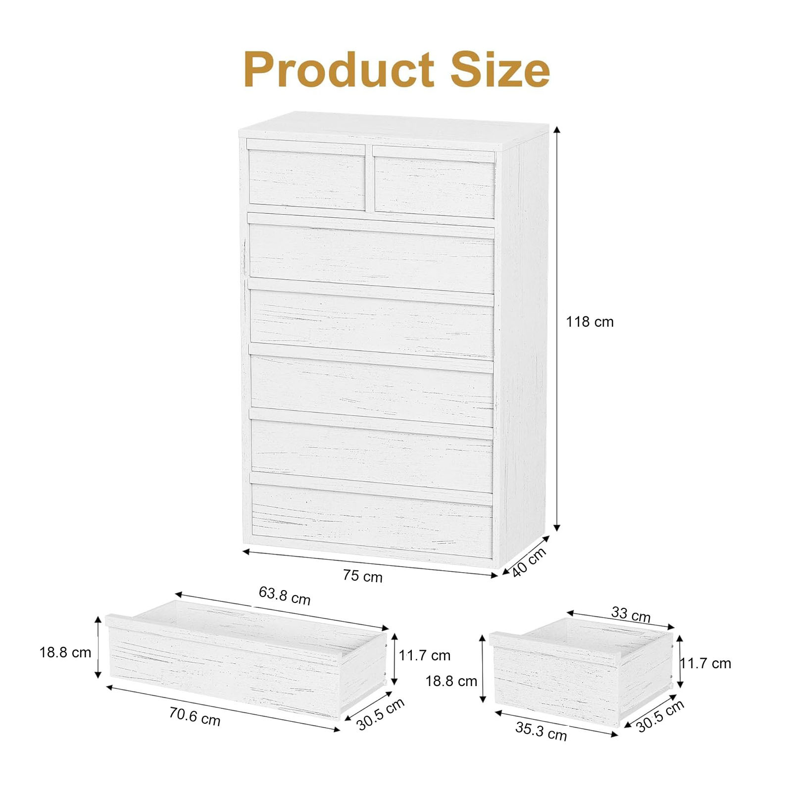 Commode haute 7 tiroirs blanc