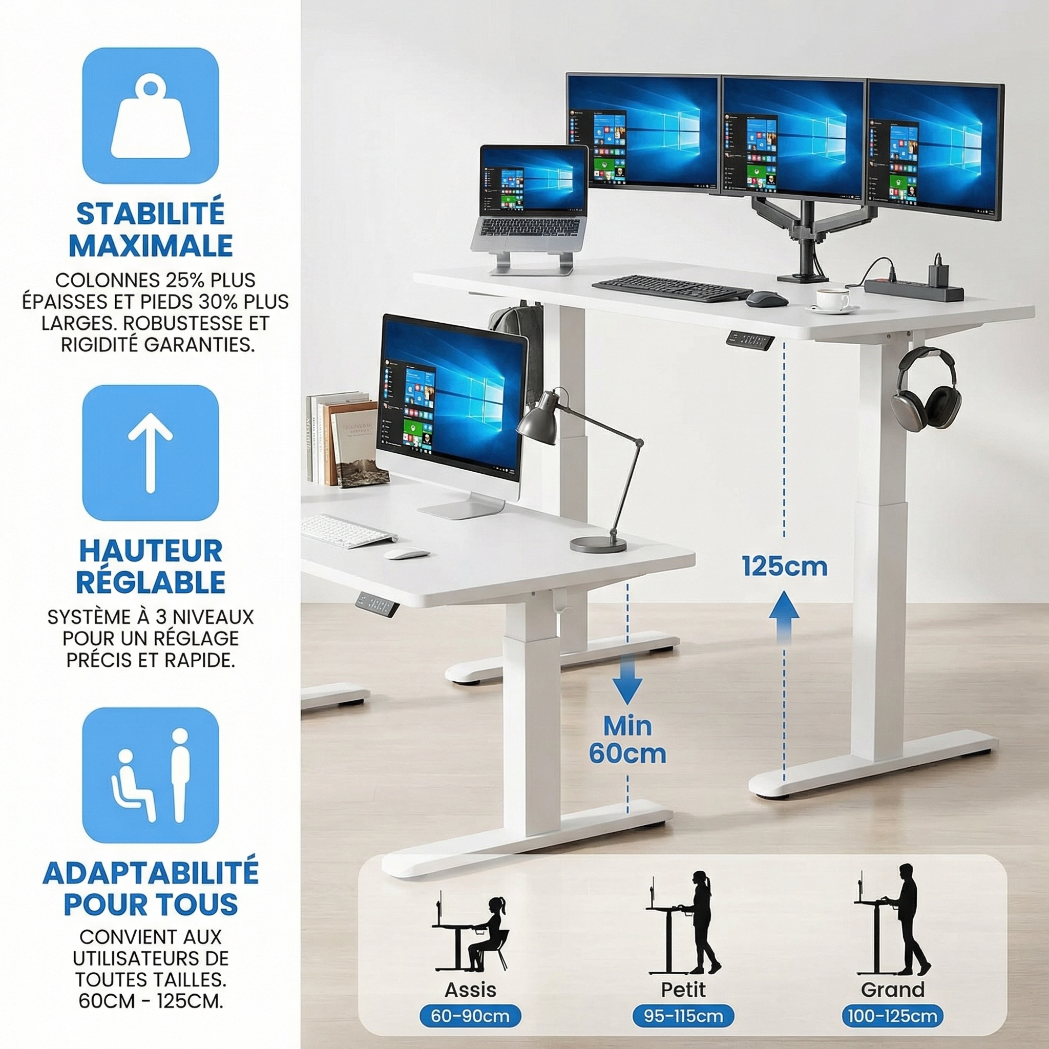 Bureau électrique - stabilité et réglage de hauteur