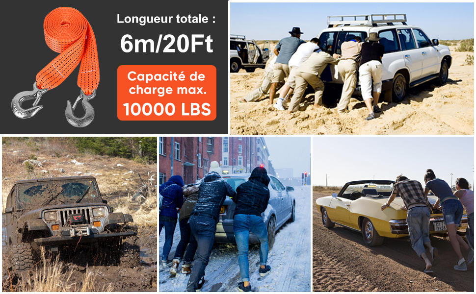 Corda Di Traino GADLANE 5m - Capacità 10 Tonnellate - Giallo Alta Visibilità Con Borsa E Guanti - Foto 2