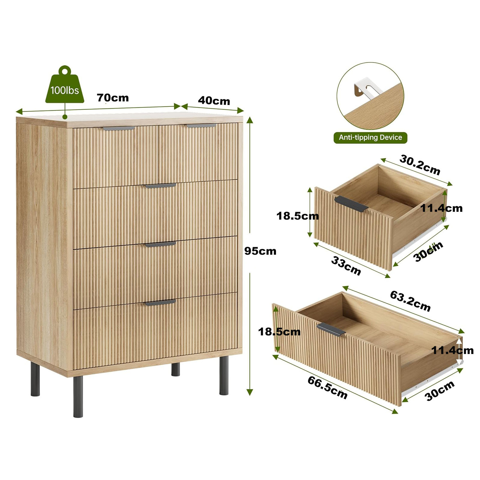 Commode noire 5 tiroirs avec motif à vagues