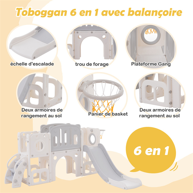 Toboggan Enfant 6 En 1 FANTASK - Avec Panier De Basket, Escalier Antidérapant Et Aire De Jeu - Intérieur/extérieur, Dès 1 An, Capacité 30 Kg Jeux Exterieur Enfant 2 Ans