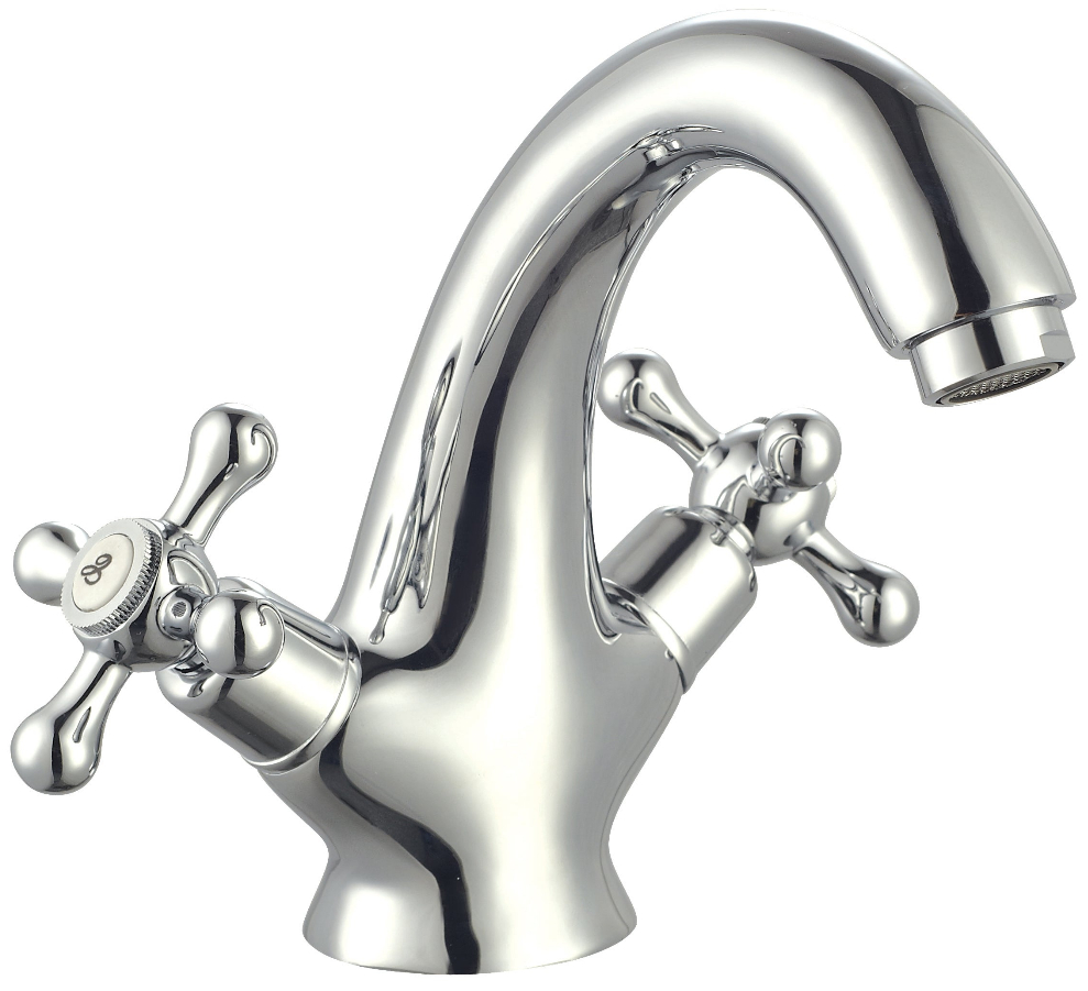 Robinet de lavabo vintage en laiton à deux poignées — vue 1