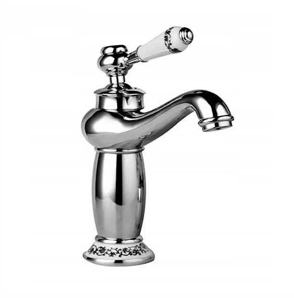 Mitigeur de lavabo rétro chromé en laiton, poignée céramique — vue 1
