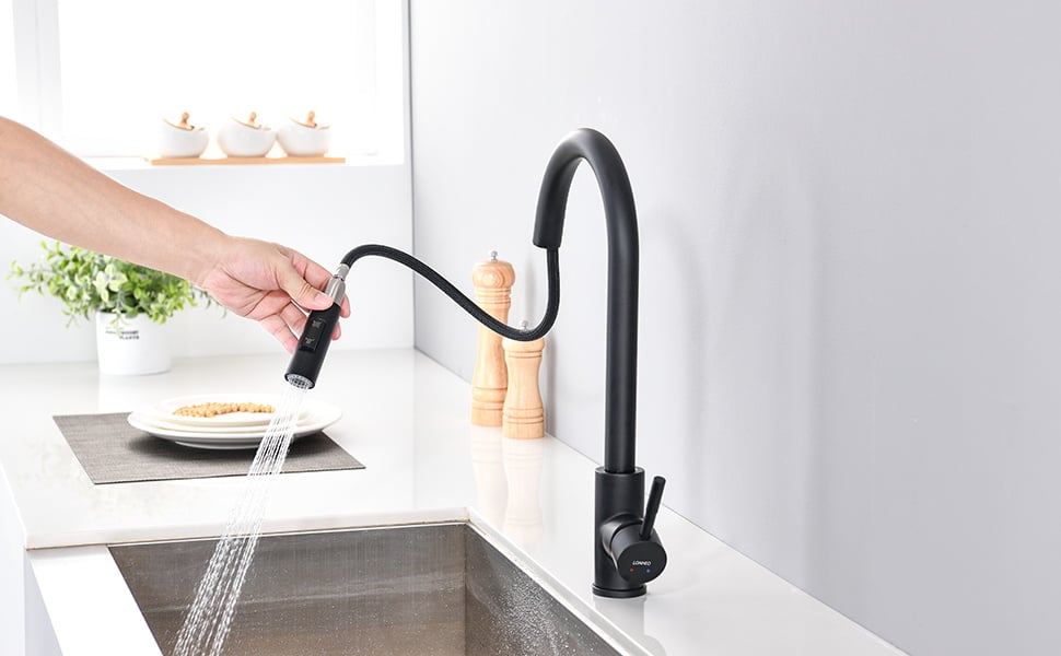 ONECE Grifo de Pared para Cocina Negro, Grifos Cocina Monomando Fregadero  Giratorio a 360​°