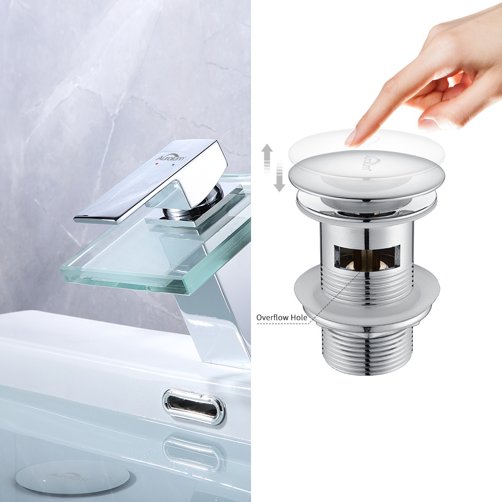 LuxuryBain- Bonde de Lavabo, vasque, evier Universelle Chromée avec trop  plein, Bonde Pop Up (push-up) Automatique