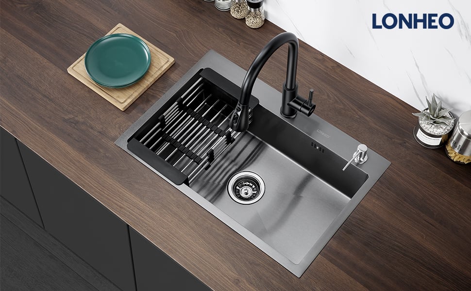 Lonheo Robinet de Cuisine avec Douchette Extractible Noir mat