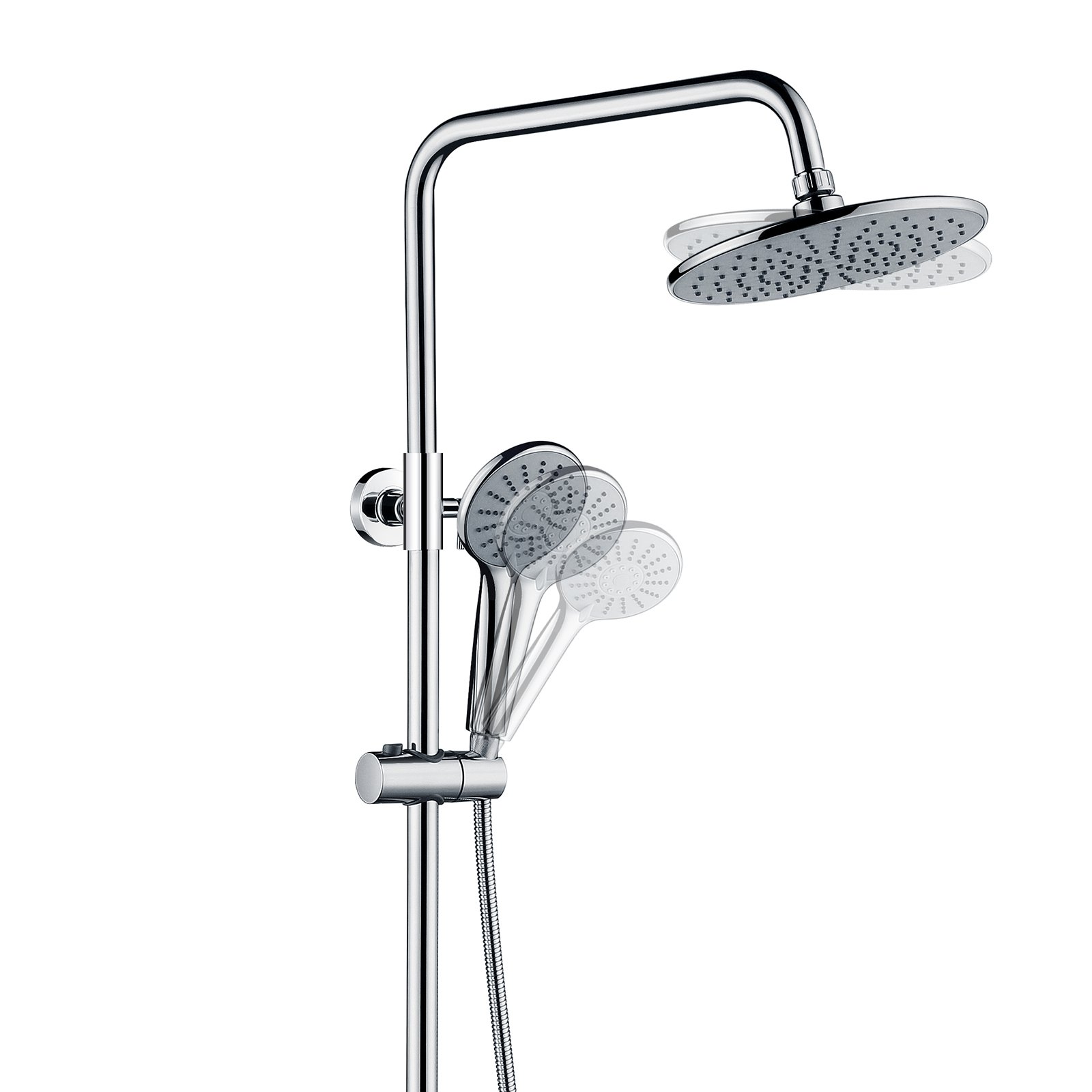 Colonne de Douche,Auralum Colonne Douche avec Mitigeur Hauteur  Réglable,Mitigeur Baignoire avec Tête Douche 26 * 26cm,Pommeau à main 3  Jets Salle Bain