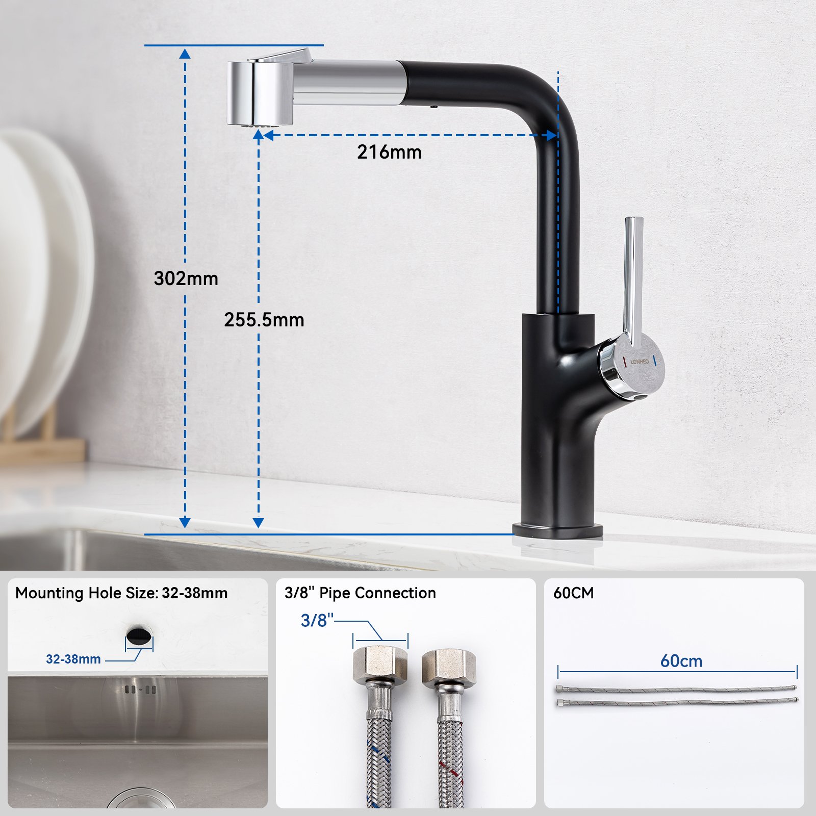 Lonheo Robinet Cuisine Mitigeur Doré 7-Forme Bec Haut Rotatif 360° Robinetterie Monotrou Mélangeur de Cuisine Evier Robinetterie Mitigeur Eau  et Froide