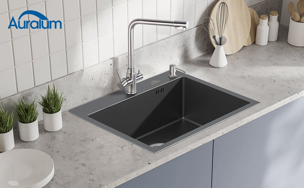 Évier De Cuisine Cascade, Évier De Maison en Acier Inoxydable De Cuisine  Gris Foncé, Réservoir Unique De Lavabo Nano avec Ustensiles De Lavage De