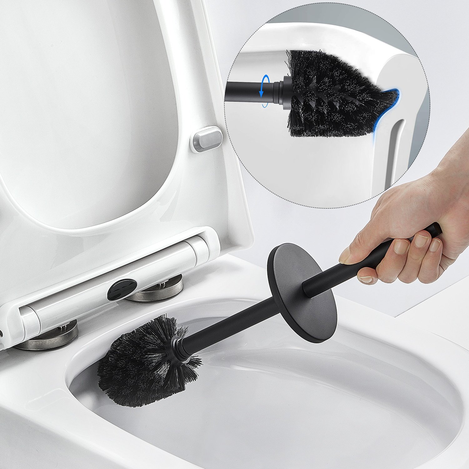 Auralum Brosse de Toilette WC Noire avec Porte-balai Mural pour Salle de  Bains en Acier Inoxydable Imperméable Facile à nettoyer