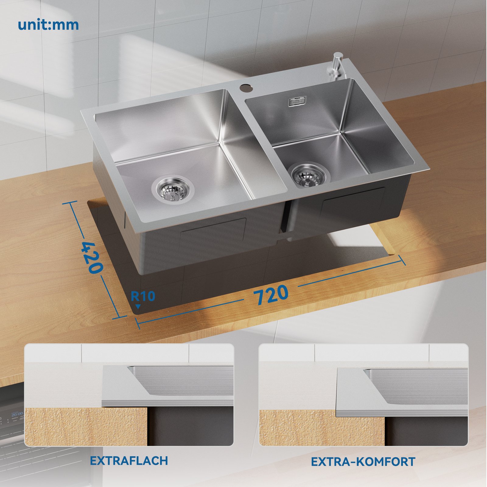 Lavello Da Cucina A Cascata,Lavello Cucina,Lavello Multifunzione,Lavandino  Cucina Lavello Ad Incasso 68x45cm/75x45cm,lavello Da Cucina A  Cascata,lavabo Cucina,con Rubinetto Lavabicchieri (Color : Gun : :  Fai da te