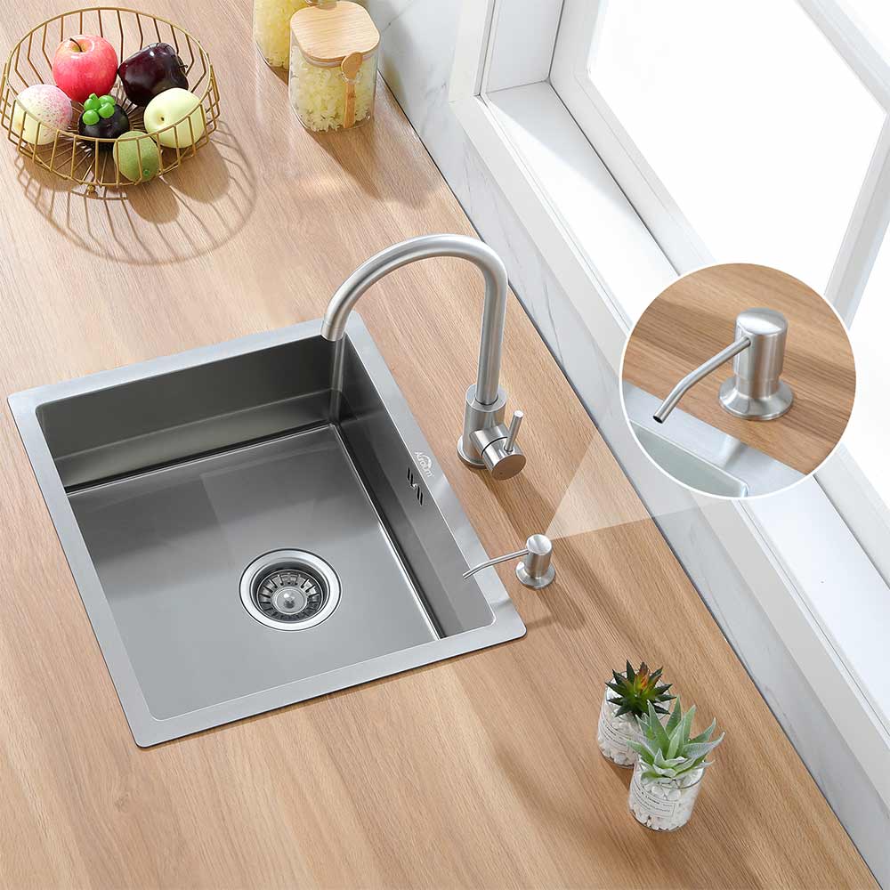 68x45cm Lavello Incasso 1 vasche Acciaio Inox Lavello da Cucina Lavandino  Cucina con dispenser per sapone, Cestello regolabile, Troppopieno e Sifone,  gris oscuro