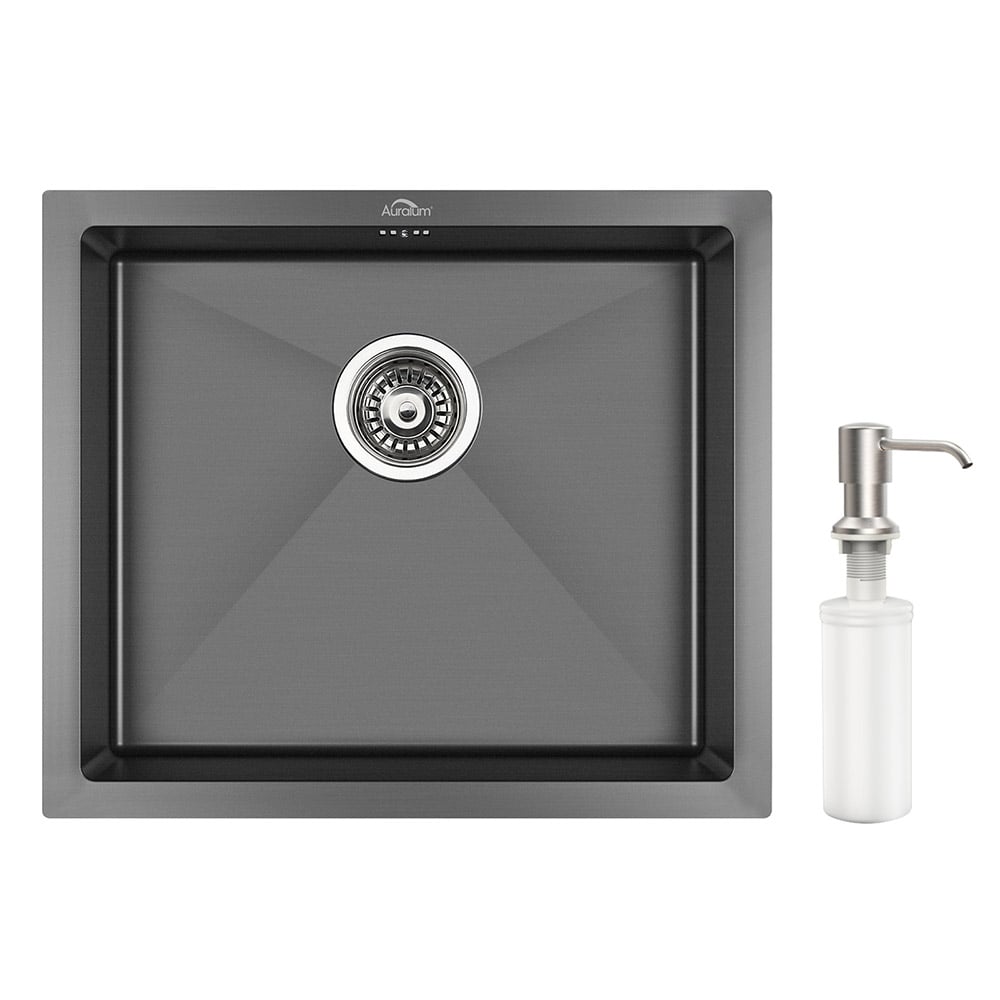 Fregadero de Cocina 50x43cm de Acero inoxidable Gris oscuro + Extraíble  Grifo de Cocina, con Dispensador