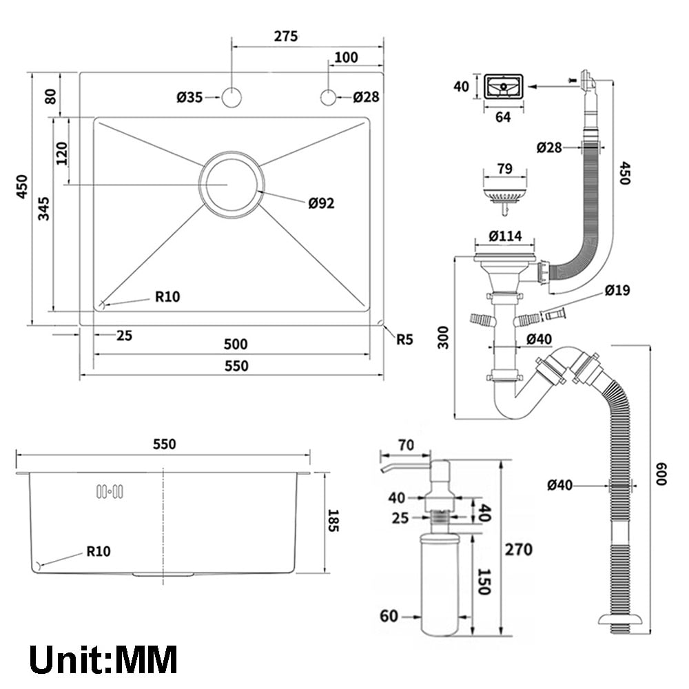 Primer plano de un agujero de tapón de fregadero de acero inoxidable en  manos de la anfitriona de la cocina