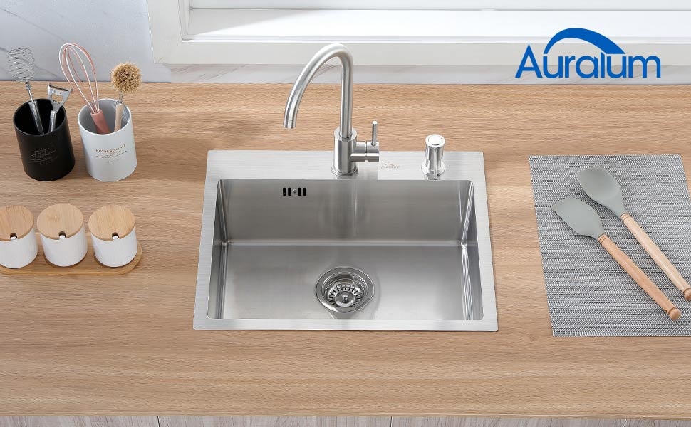 Lavello da Cucina 1 Vasca in Acciaio Inox, 50x43cm Lavandino Cucina con  300ml dispenser di sapone e Sifone, Da Appoggio, Incassoda o Filotop, Senza  Piombo, Protezione Ambientale