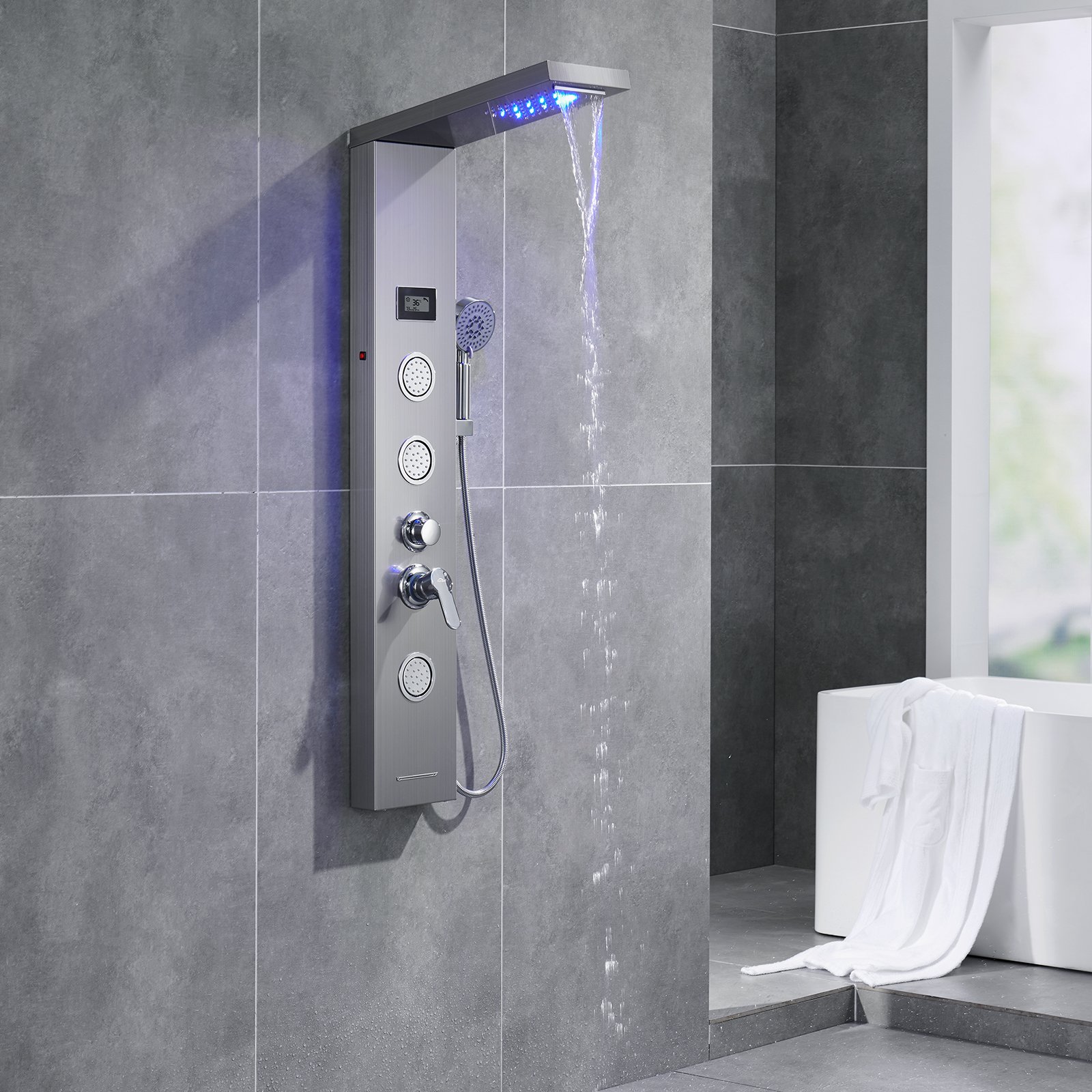 Columna Ducha Hidromasaje 5 Salida de Agua LED Pantalla Acero