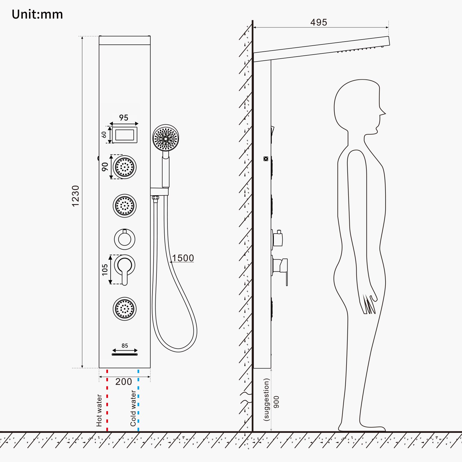 Auralum Columna Ducha Hidromasaje con luz LED y LCD, Sistema de