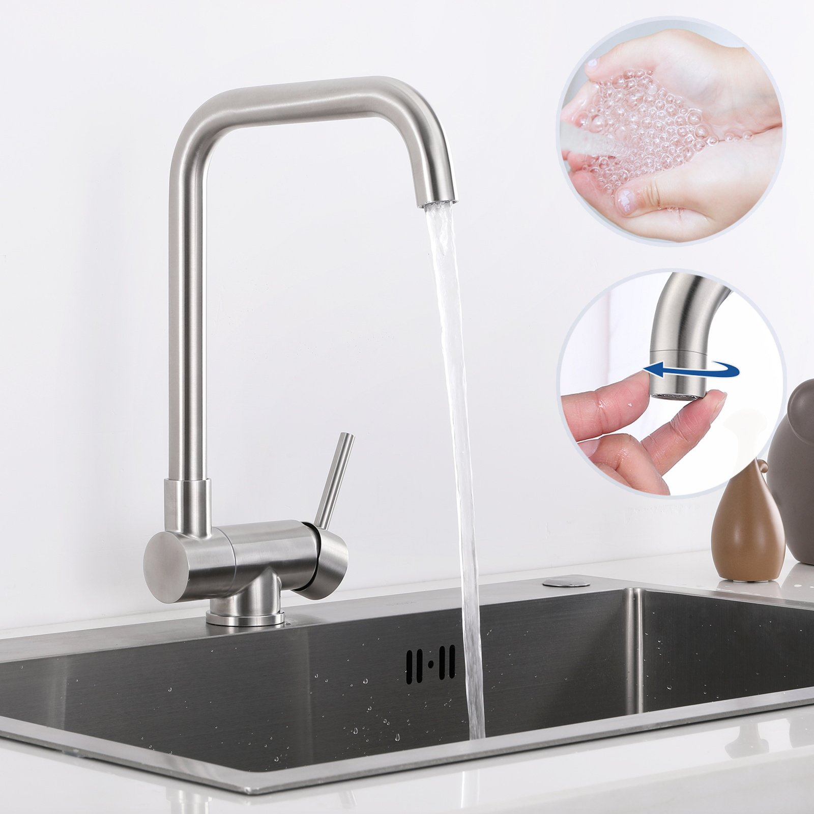 Wasserhahn Küchenarmatur Edelstahl 360° Einhebelmischer Spültischarmatur für Bad