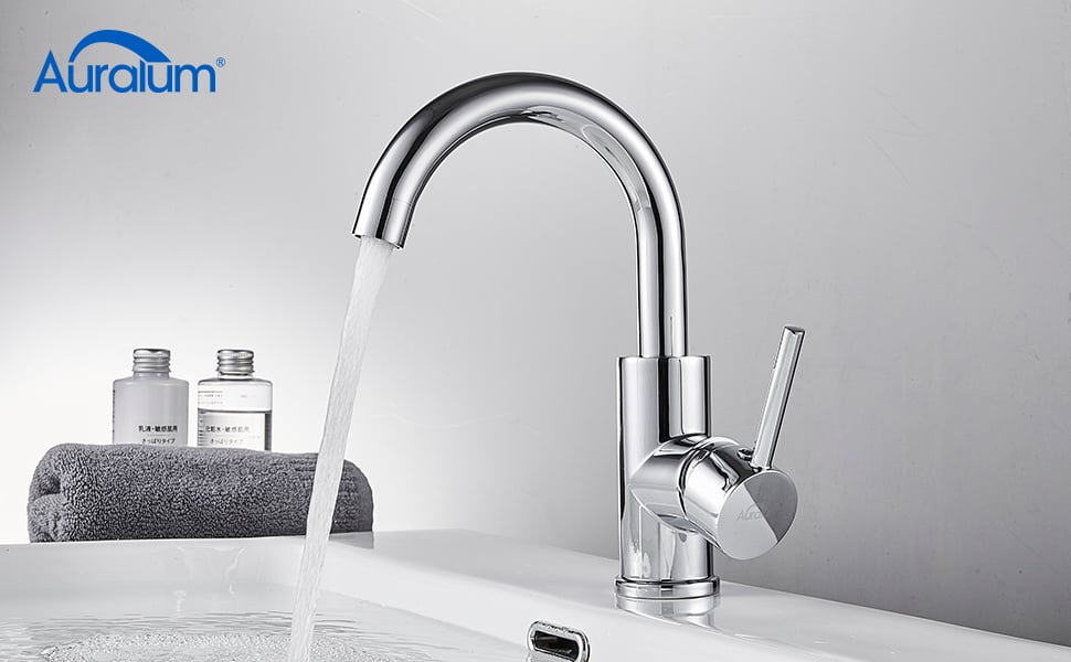 Auralum Rubinetto Lavabo con L'aeratore Forma ad arco grande Rubinetto in  ottone Miscelatore Monocomando per Bagno dell'acqua calda e fredda Cromato