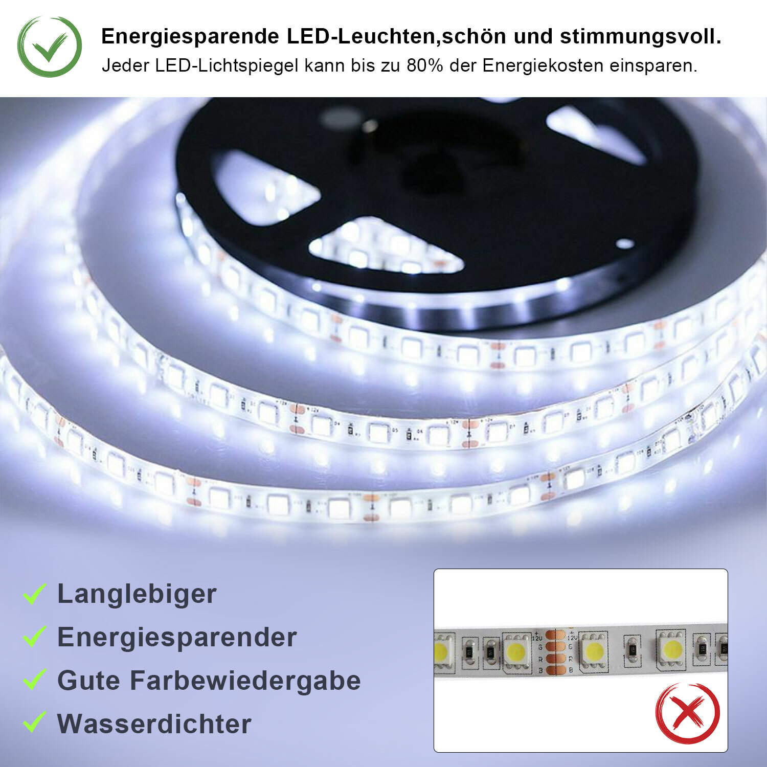 Bild 5 - LED Badspiegel mit Beleuchtung Badezimmerspiegel Touch Beschlagfrei 100x60 cm