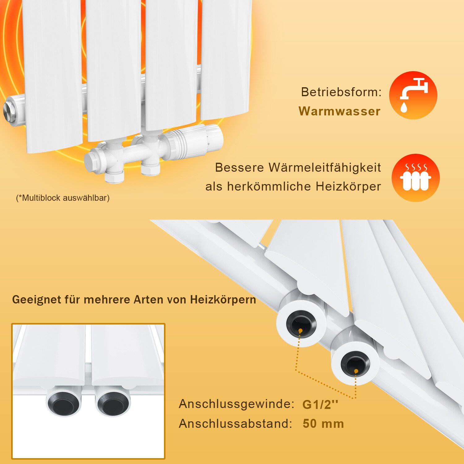 Bild 6 - Design Flachheizkörper Vertikal Mittelanschluss Weiß Anthrazit klein Gäste WC
