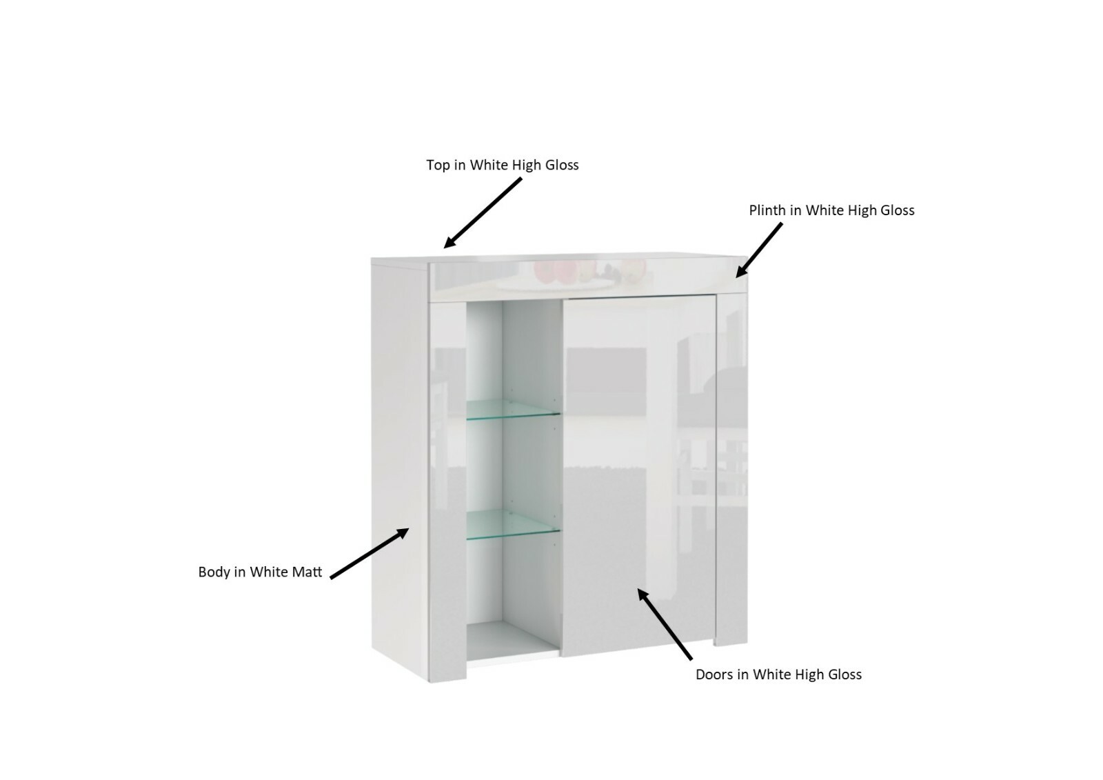 White Gloss Glass Display Cabinet Bookcase Shelving Unit Compact Smalll With Blue LED Light Lily -Living Room Furniture Store