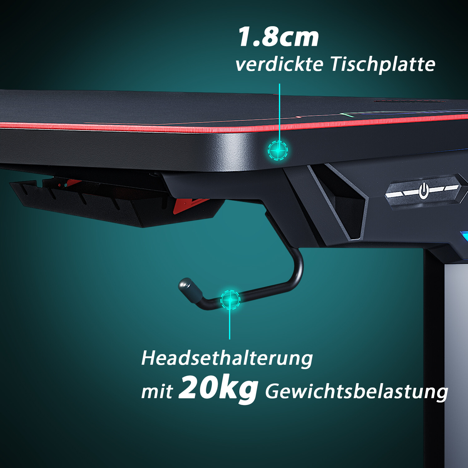 Bild 61 - Gaming Tisch mit Led 140cm PC Tisch Carbonfaser-Optik Schreibtisch Gamertisch