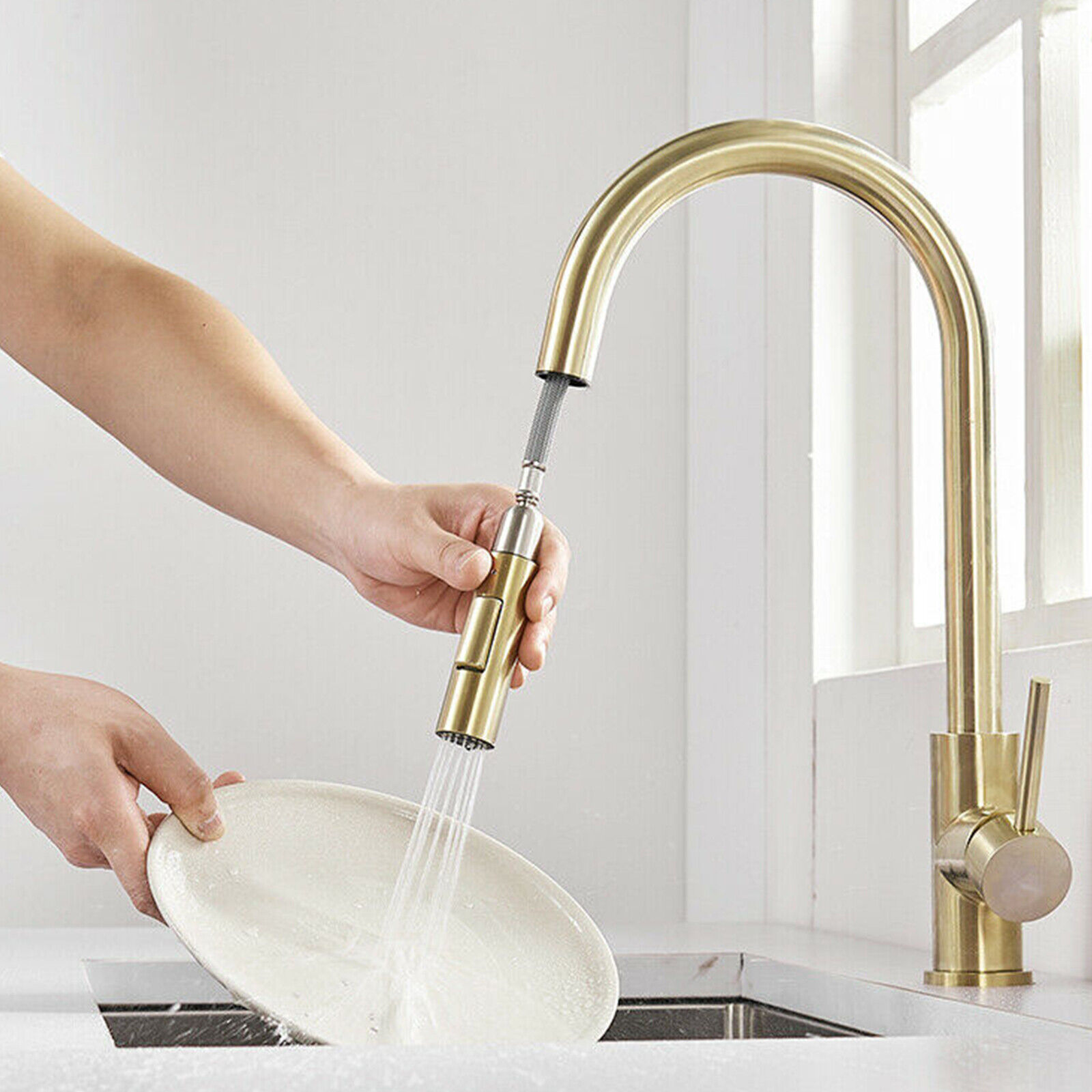 Gold robinet de cuisine extensible avec de douche 360 ° Robinet