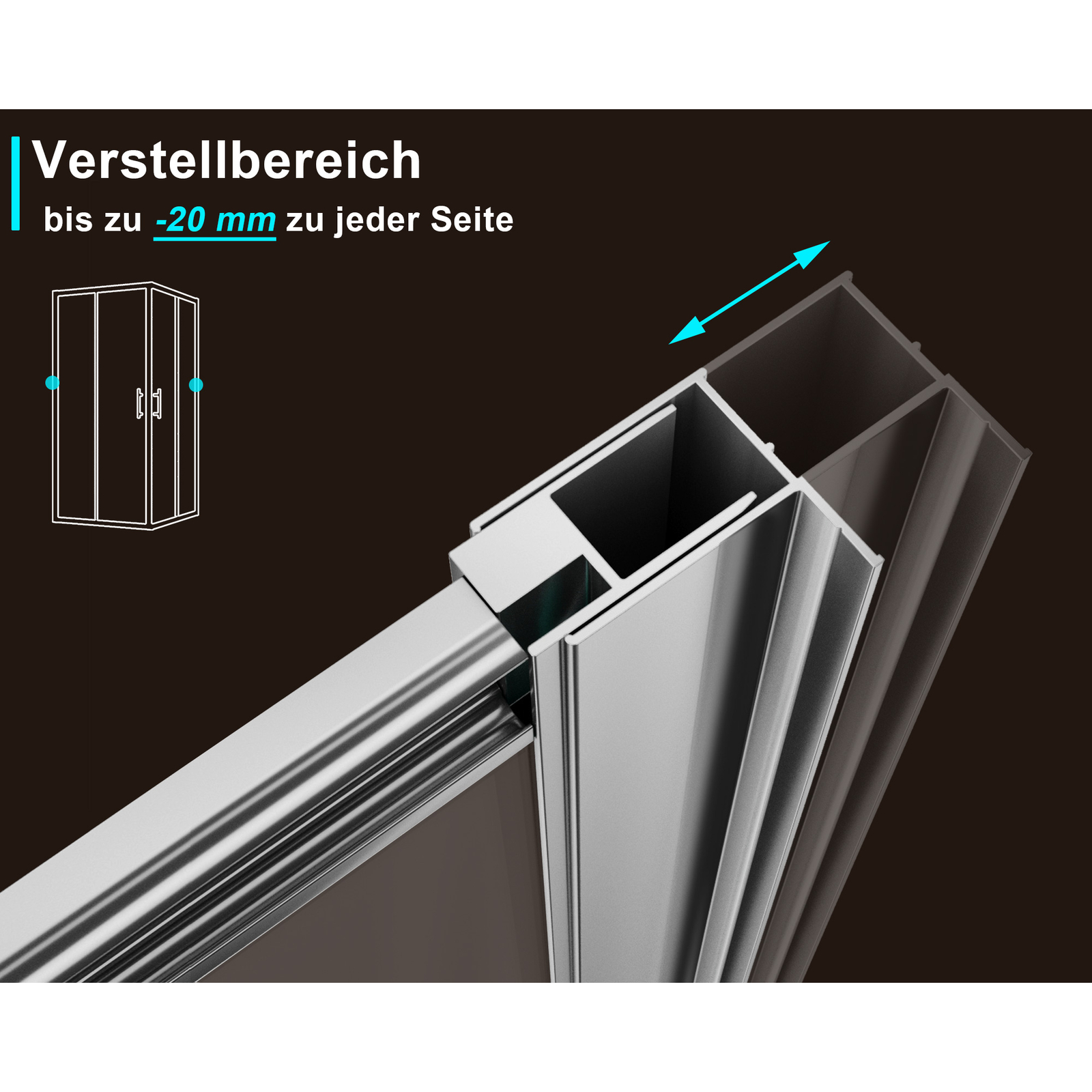 Bild 81 - Duschkabine Eckeinstieg Schiebetür Duschabtrennung Echtglas Duschwand 70-120cm