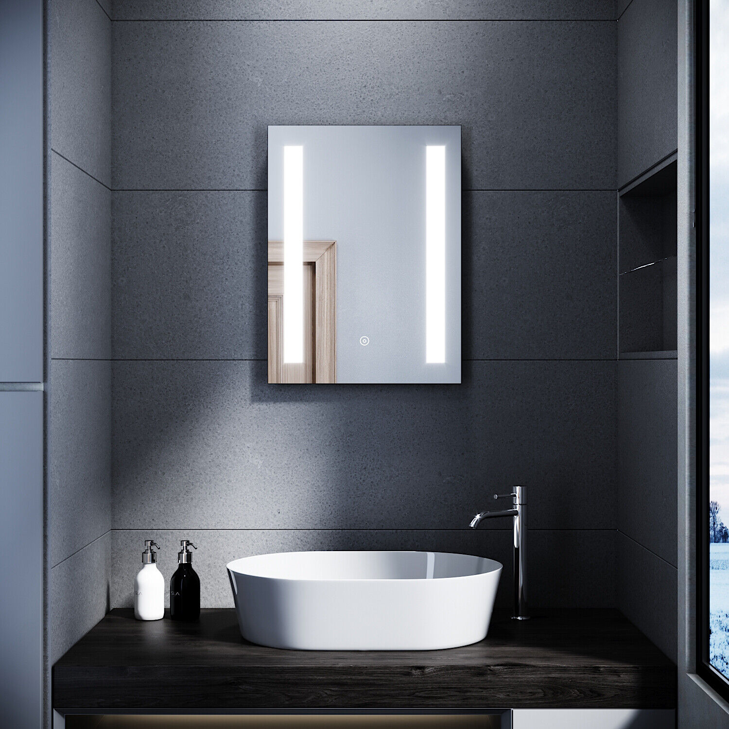 Bild 2 - Badspiegel LED mit Beleuchtung 45x60 Badezimmerspiegel Touch Wandspiegel