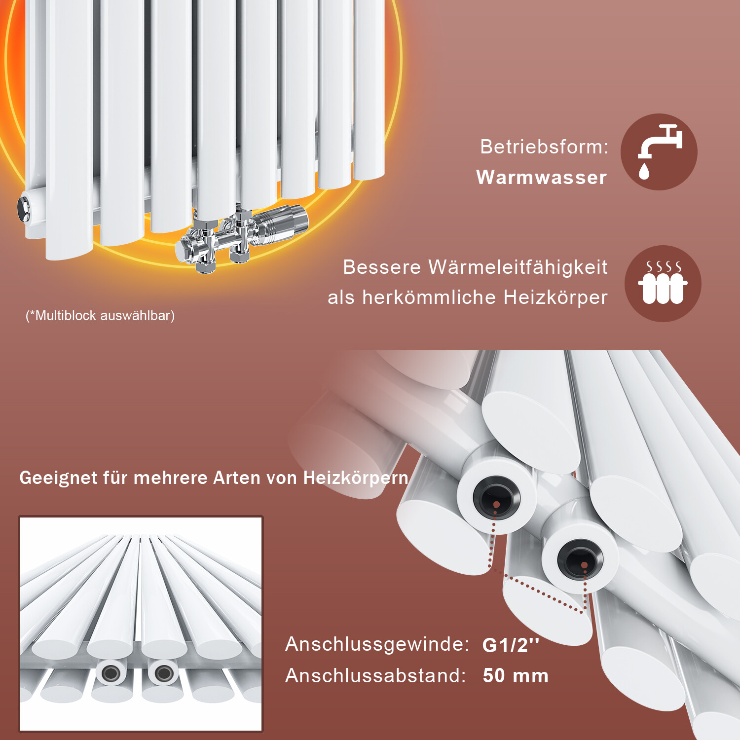 Bild 81 - Design Röhren Paneelheizkörper Vertikal Heizkörper Wandheizung mittelanschluss