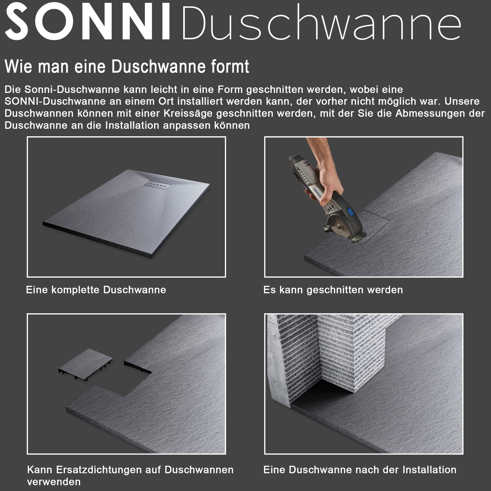 Bild 21 - SONNI Design Duschwanne Super Flache Duschtasse aus SMC Antirutsch Brausewanne