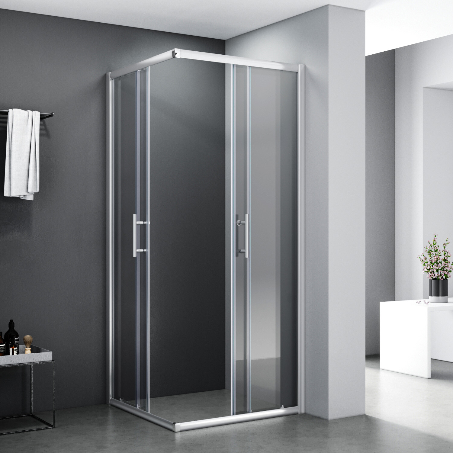 Bild 10 - Eckeinstieg Duschabtrennung Duschkabine Schiebetür Echtglas Dusche 185-195cm ESG
