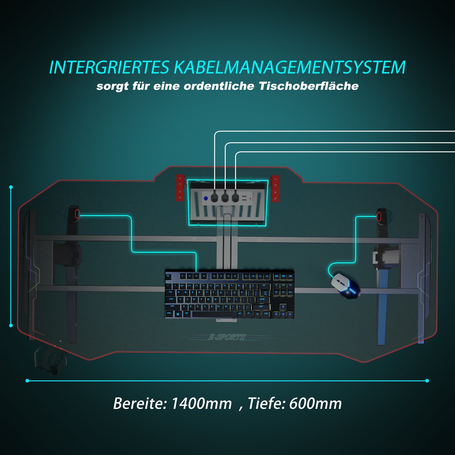 SONNI Gaming Table Tavolo Da Computer Ergonomico, Con Tappetino Per Mouse, 2 Ganci, Porta Bevande E Porta Cuffie, Carbon Optics Black 140cm -Armonia Casa