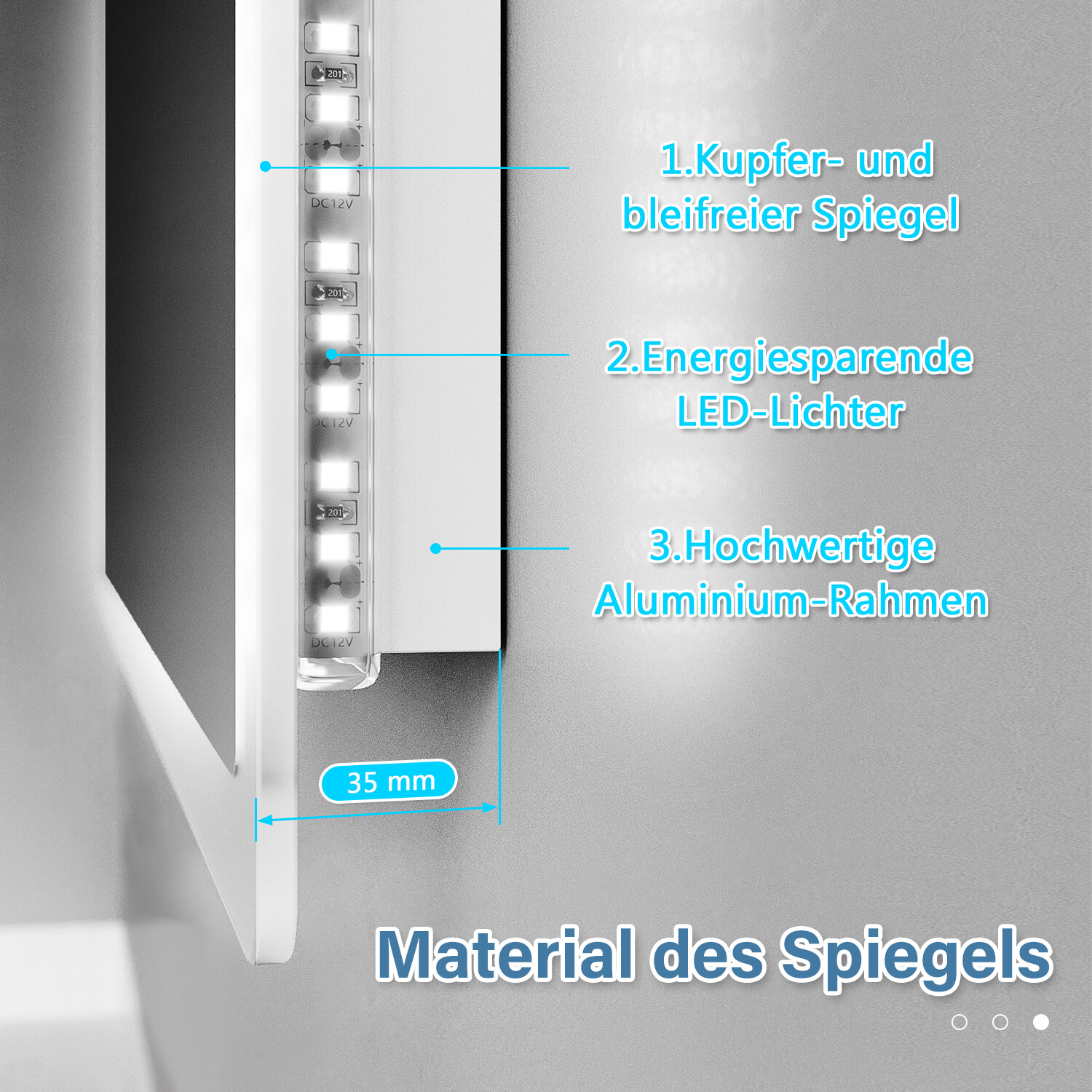 Bild 41 - Badspiegel mit LED Beleuchtung Touch Uhr 120x60 Temperatur Wandspiegel Spiegel