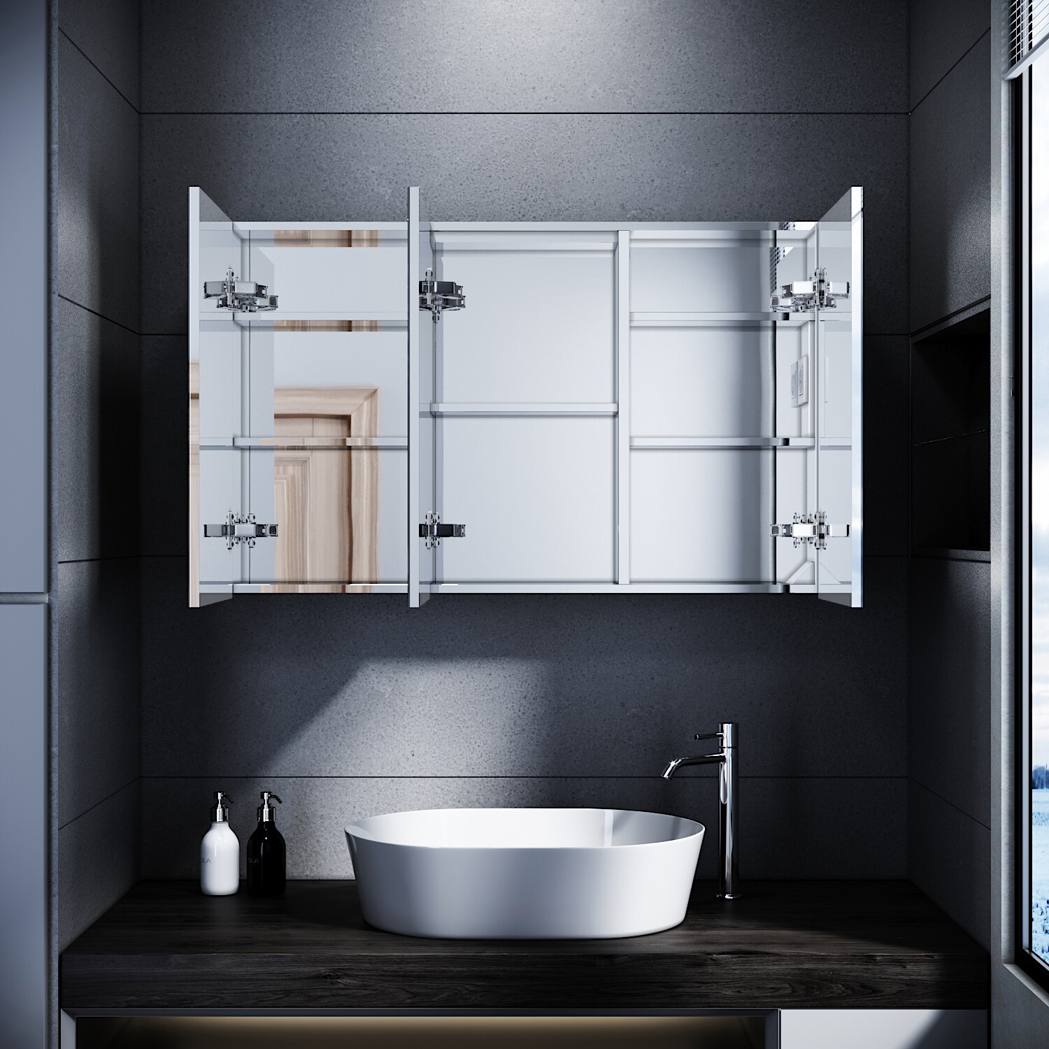 Bild 2 - LED Spiegelschrank Bad mit Beleuchtung Badspiegel Steckdose Kippschalter 105cm