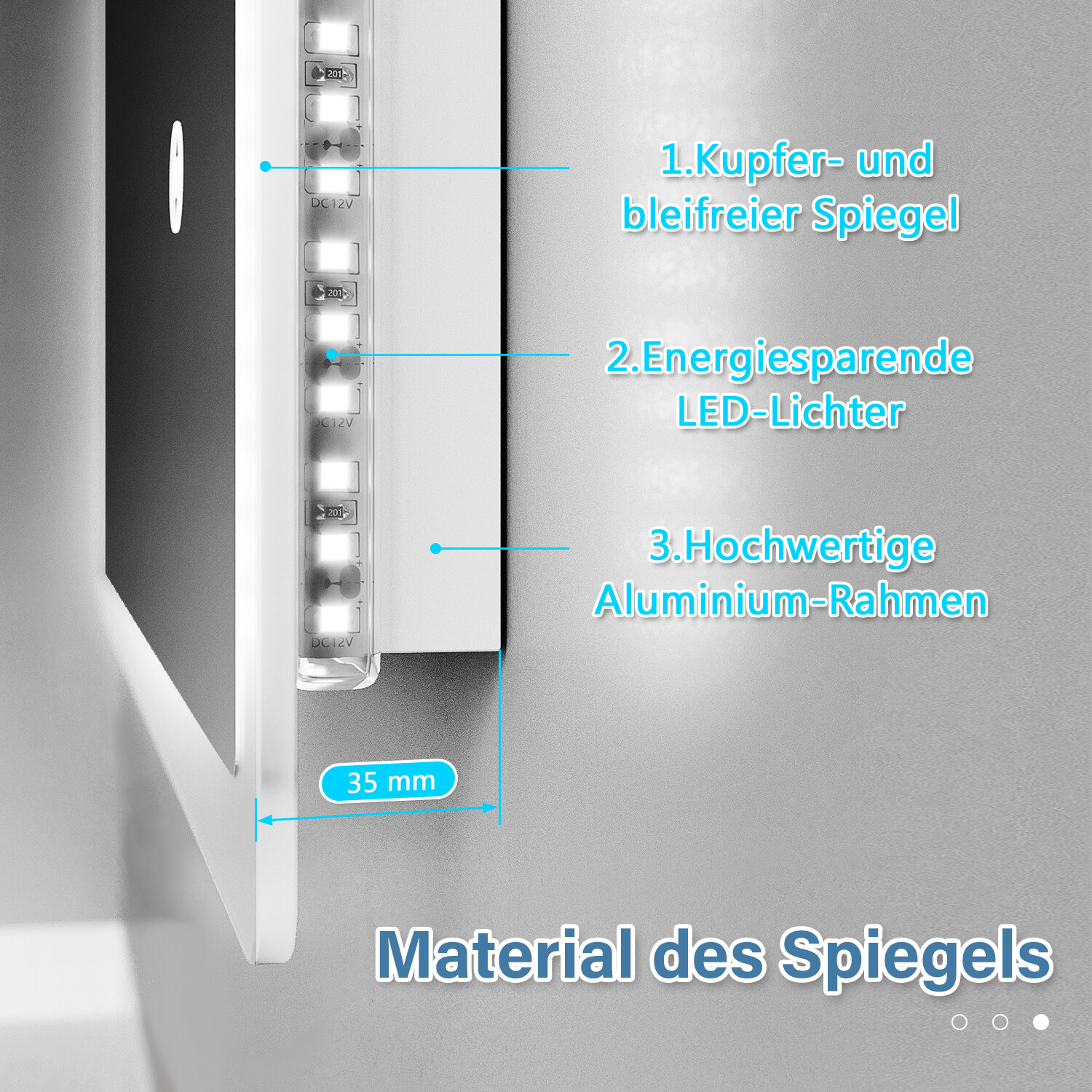 Bild 4 - LED Badspiegel Badezimmer Spiegel Wandspiegel mit Beleuchtung Touch 50x70cm
