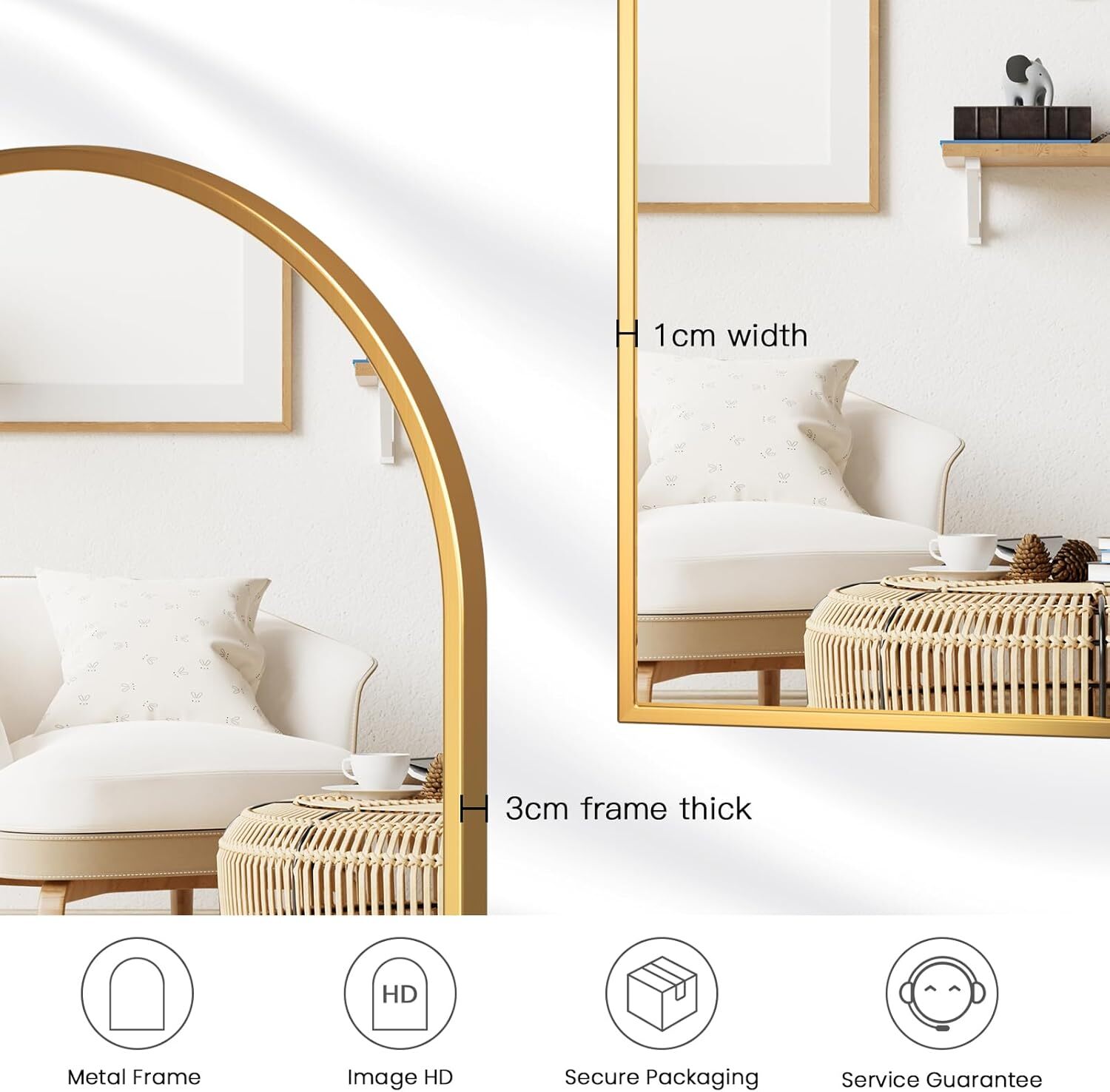 Specchio da parete ad arco 61 x 91 cm, con cornice in madrepera naturale, per bagno, camera da letto, ingresso o soggiorno