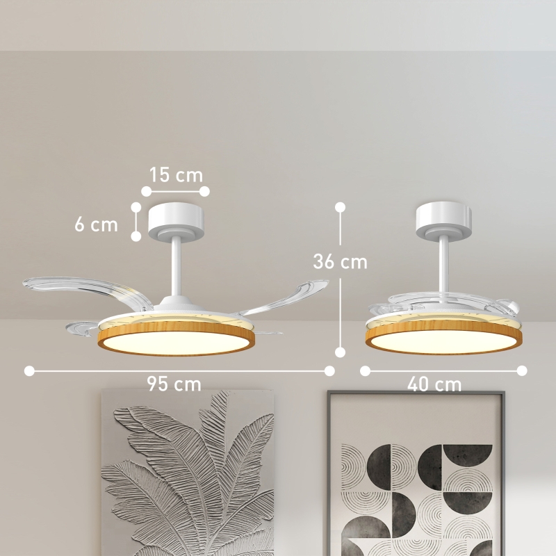 Ventilador de Techo con Luz LED 80 W Motor DC Reversible Mando a Distancia 6 Velocidades Temporizador Ø95 cm Natural