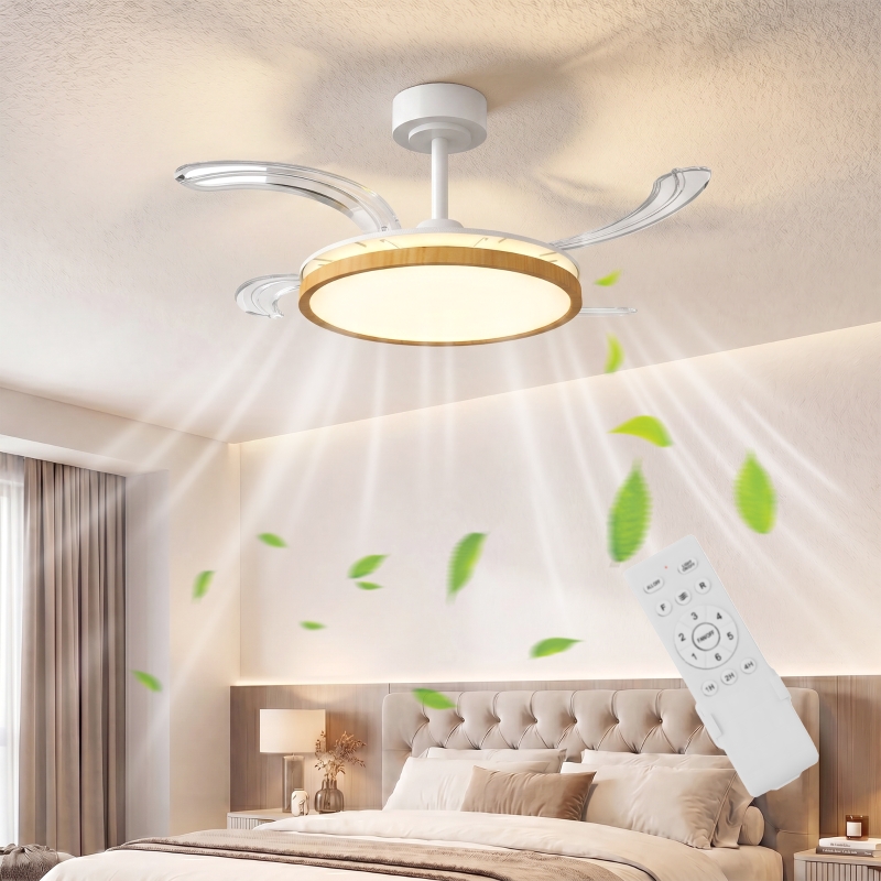 Ventilador de Techo con Luz LED 80 W Motor DC Reversible Mando a Distancia 6 Velocidades Temporizador Ø95 cm Natural